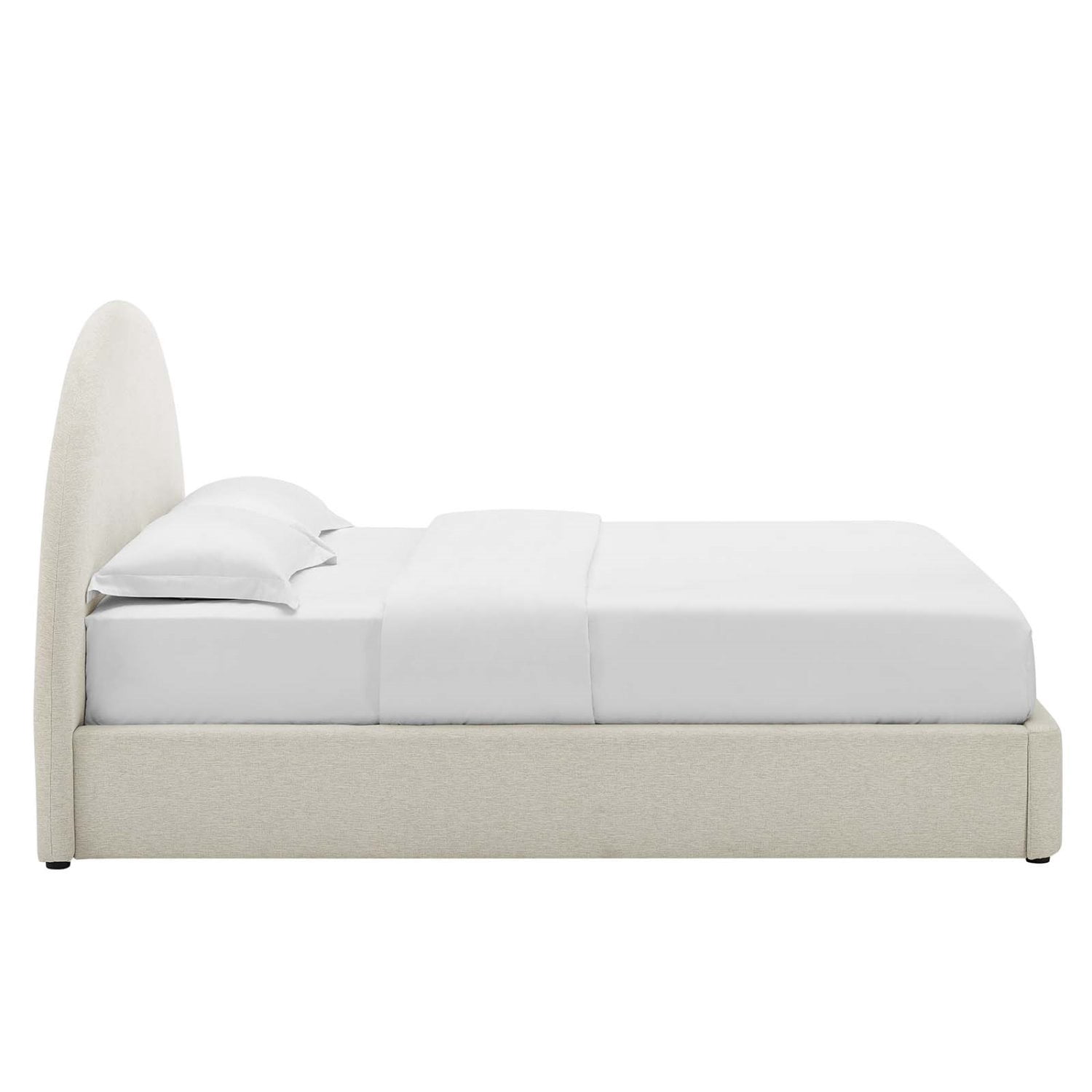 Platform Bed Frame, King Size, Ivory White, Fabric, Bedroom, Modern Contemporary HB36791