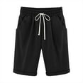 thumbnail image 2 of Women's Linen Shorts Summer Shorts Fashion Temperament Five Part Drawstring Pants Solid Color Loose Straight Leg Short Pants Black L, 2 of 3