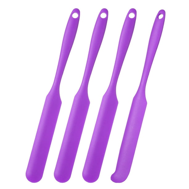 Juego de 4 espátulas de silicona, espátula resistente al calor para mermeladas en frascos, botellas, herramientas de cocina, horneado y mezcla (púrpura oscuro)
