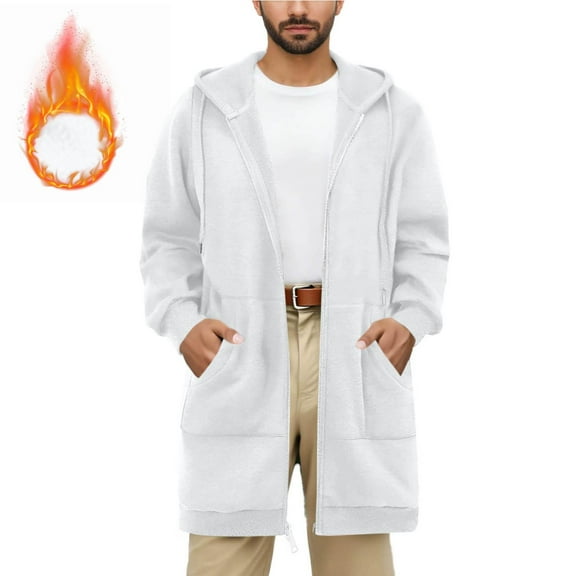 Men's Lightweight Hoodies with Pocket Comfy Linen Blend Spring Fall Tops Button Drawstring Pullover Sweatshirt (XL, White)