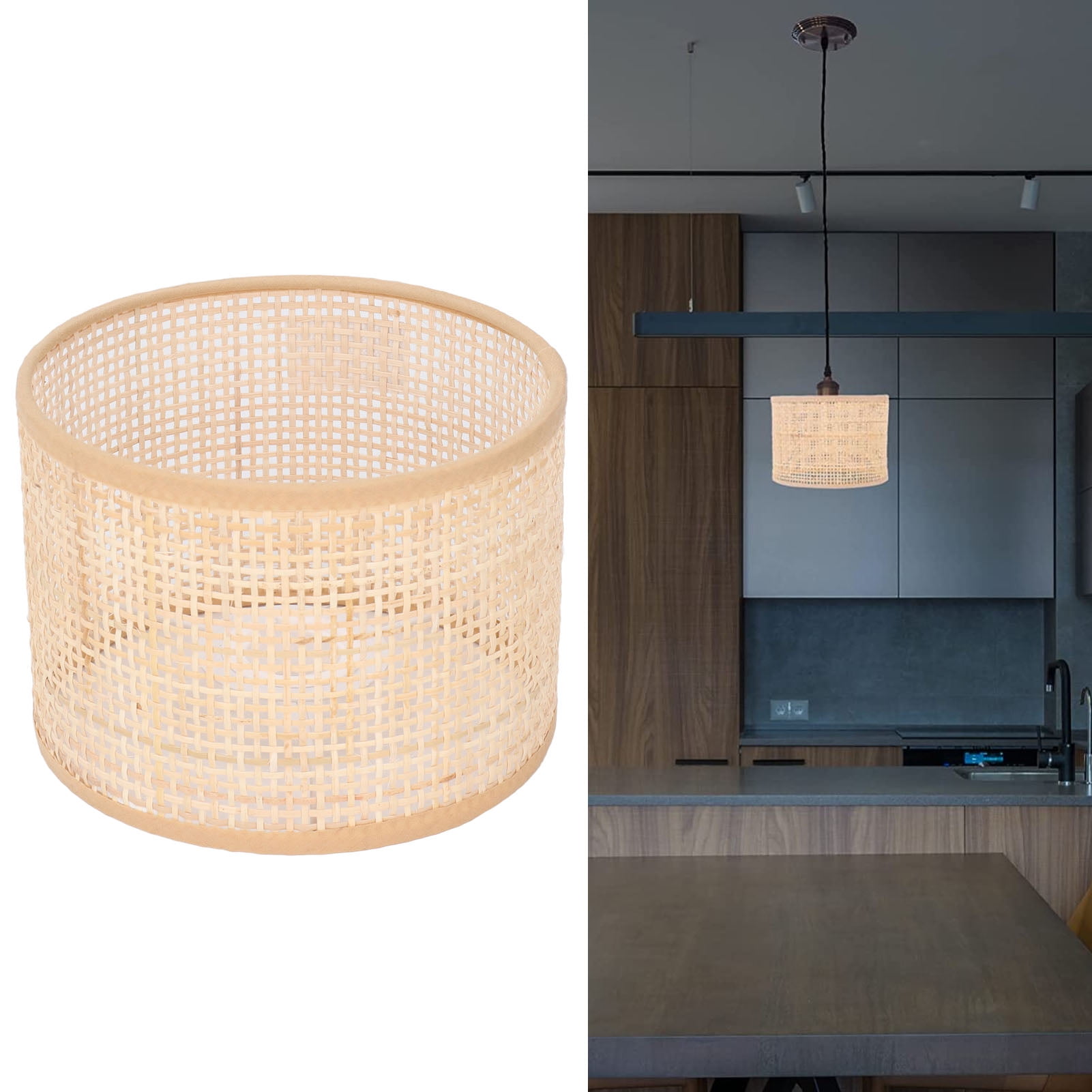 Riousery Square Rattan Lamp Shade Replacement Woven Basket Chandelier Vintage Hanging Table Floor Light Cover for E27 E14 Bulb 6.3 inches / 16 cm Beige