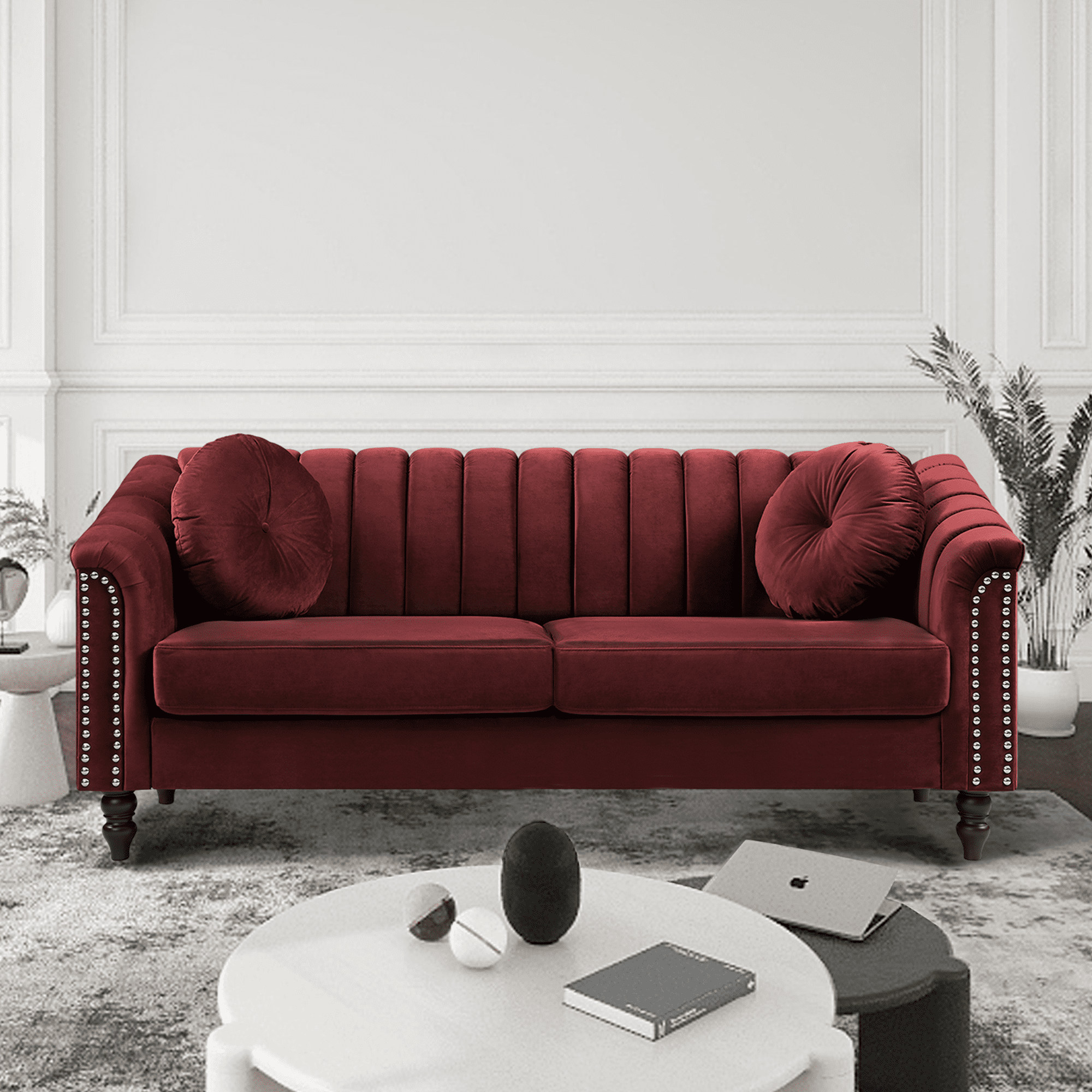 Aukfa 2 Pieces Sectional Sofa Couch Set, 21" Deep Seat Sofa for Living Room, 3 Seat Sofa, Loveseat,Red