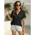 thumbnail image 2 of YATELLE Womens Tshirts V Neck Short Sleeve Buttons Tops Tee Solid Color Blouse Loose Fit, 2 of 5