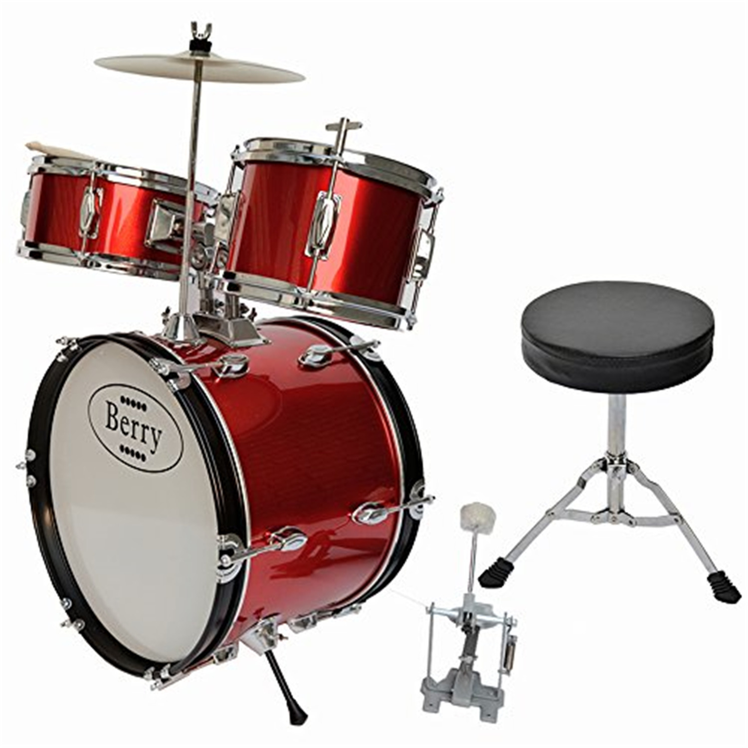 Complete Kids Large Drum Set with Cymbal, Stool, and Sticks Red