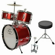 Complete Kids Large Drum Set with Cymbal, Stool, and Sticks - Red