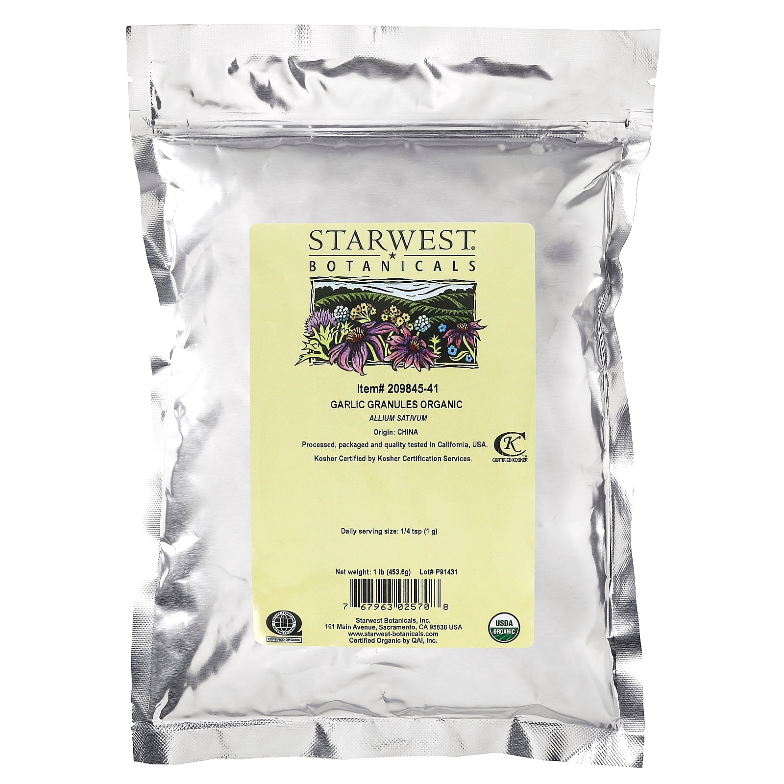 Organic Garlic Granules, 1 lb (453.6 g), Starwest Botanicals