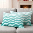 thumbnail image 2 of Geometric Turquoise Ombre Outdoor Pillow Covers 20x12 Set of 2,Waterproof Patio Throw Pillowcase Protectors,Modern Gradient White Ocean Striped Lumbar Decorative Pillow Shams Cushion Covers for Couch, 2 of 8