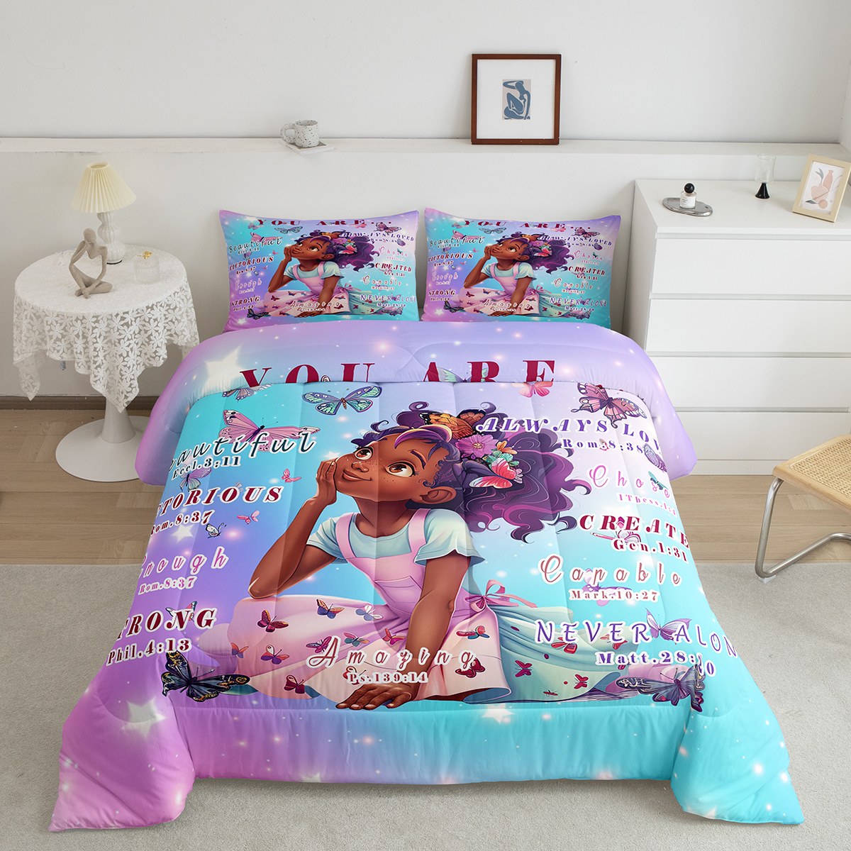 Afro Girls Bedding Comforter Sets Inspirational Quotes American African 