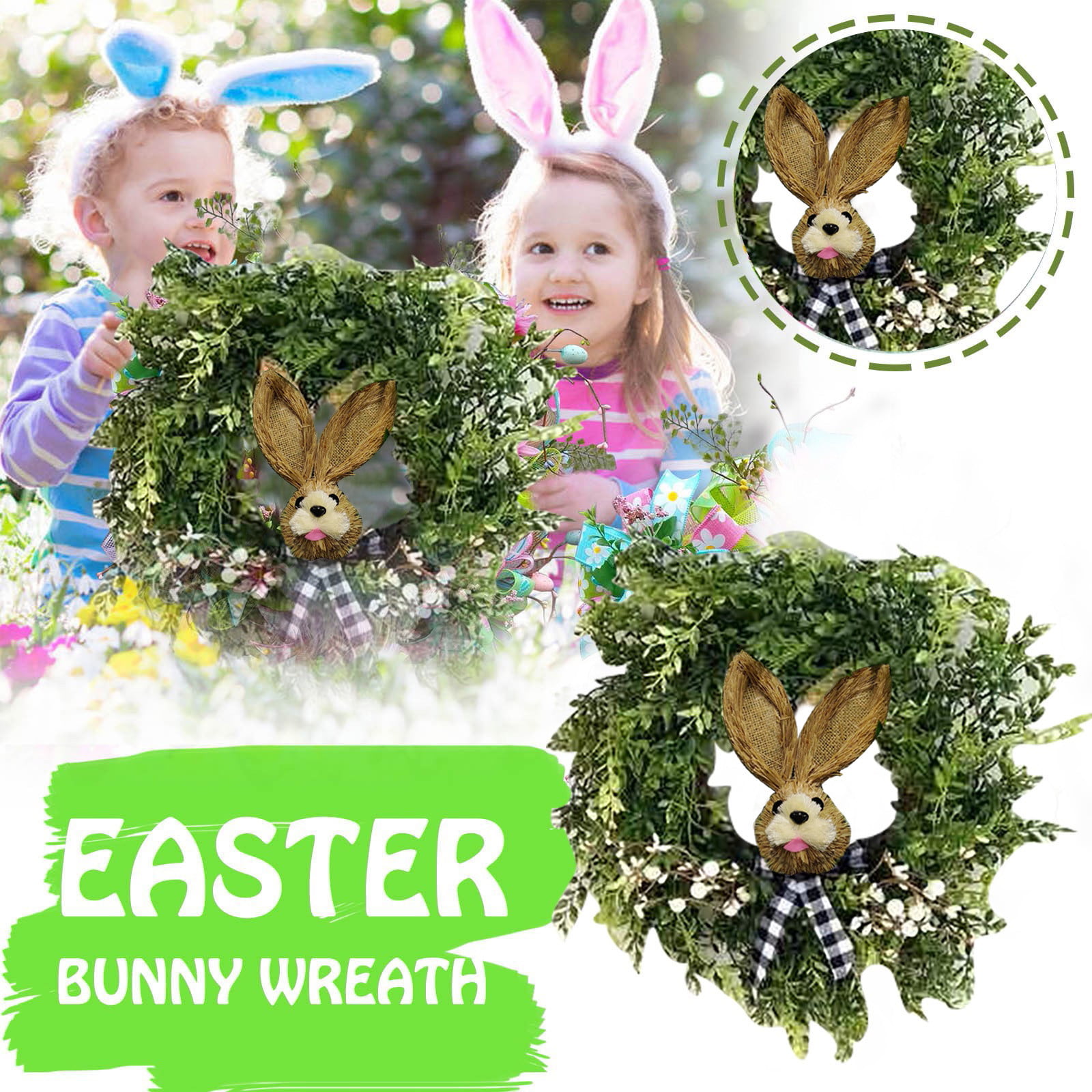 Easter home decor Country Happy Easter wreath, Extra large Buffalo plaid Easter bunny front door wreath Leopard print Easter wreath