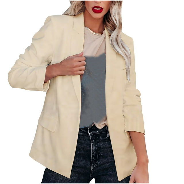 Yuyuzo Blazers pour Femmes Col à Revers Manches Longues Ouvert devant Veste Ample Couleur Unie Automne