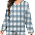 thumbnail image 6 of Women's Plaid Pajama Set, 2 Piece Loungewear Outfits V Neck Comfy Sleepwear Fall Long Sleeve Tops and Long Pants New Fall Sets for Women Pants Light Blue XXL, 6 of 7