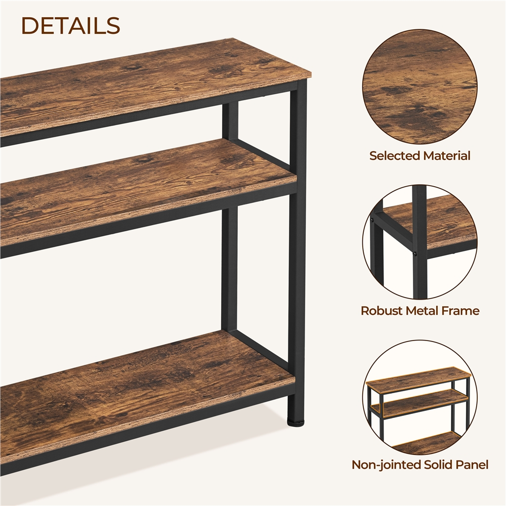 Renwick 3 Piece Industrial Console Table & Side Table Set with Storage Shelves, Rustic Brown