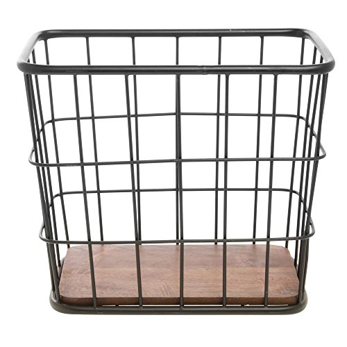 HUBERT Metal Basket with Wooden Bottom Black - 16"L x 10"W x 14"H