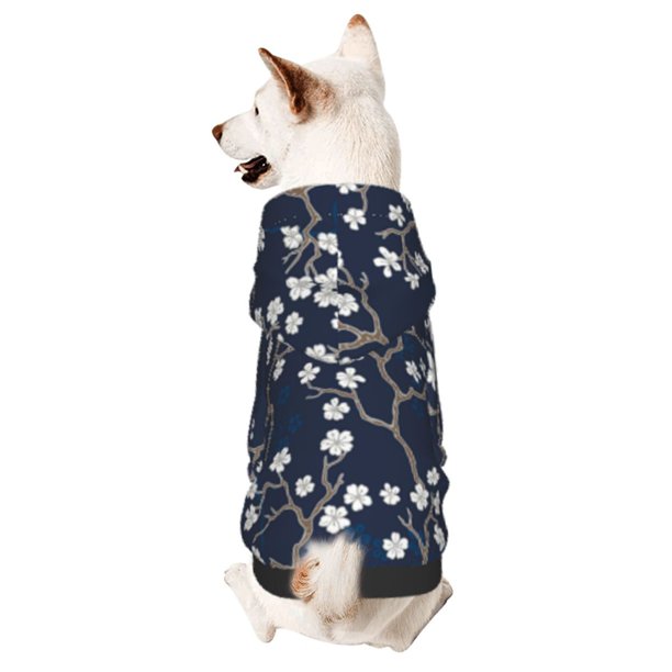 Balery Cherry Blossoms on Navy Background Sudadera con Capucha para Perros Pequeños – Ropa para Mascotas, Disfraz para Perros y Gatos, Ideal para Fiestas y Cosplay-XX-Large