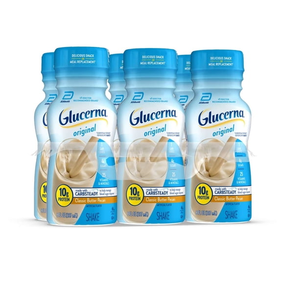 Glucerna Original Diabetic Protein Shake, Classic Butter Pecan, 8 fl oz Bottle, 6 Count