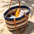thumbnail image 4 of Linnome Striped Woven Straw Beach Tote Bag Large Capacity Summer Carryall Handbag Color Block Weave Shopping Shoulder Bag for Seaside Vacation Daily Outdoor Outings, 4 of 6