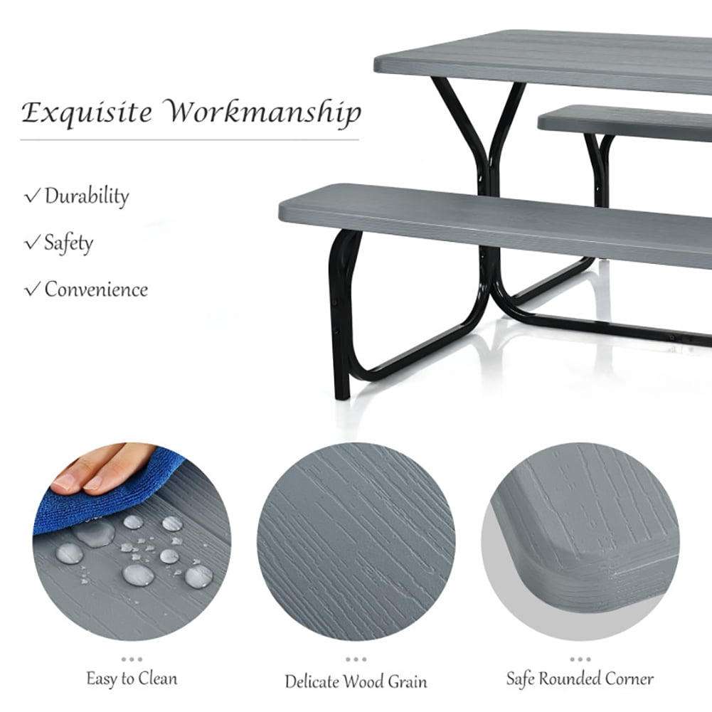 Aimee Lii Picnic Table Bench Set for Outdoor Camping, Outdoor Furniture Set, Gray Aimee Lii Picnic Table Bench Set for Outdoor Camping, Outdoor Furniture Set, Gray