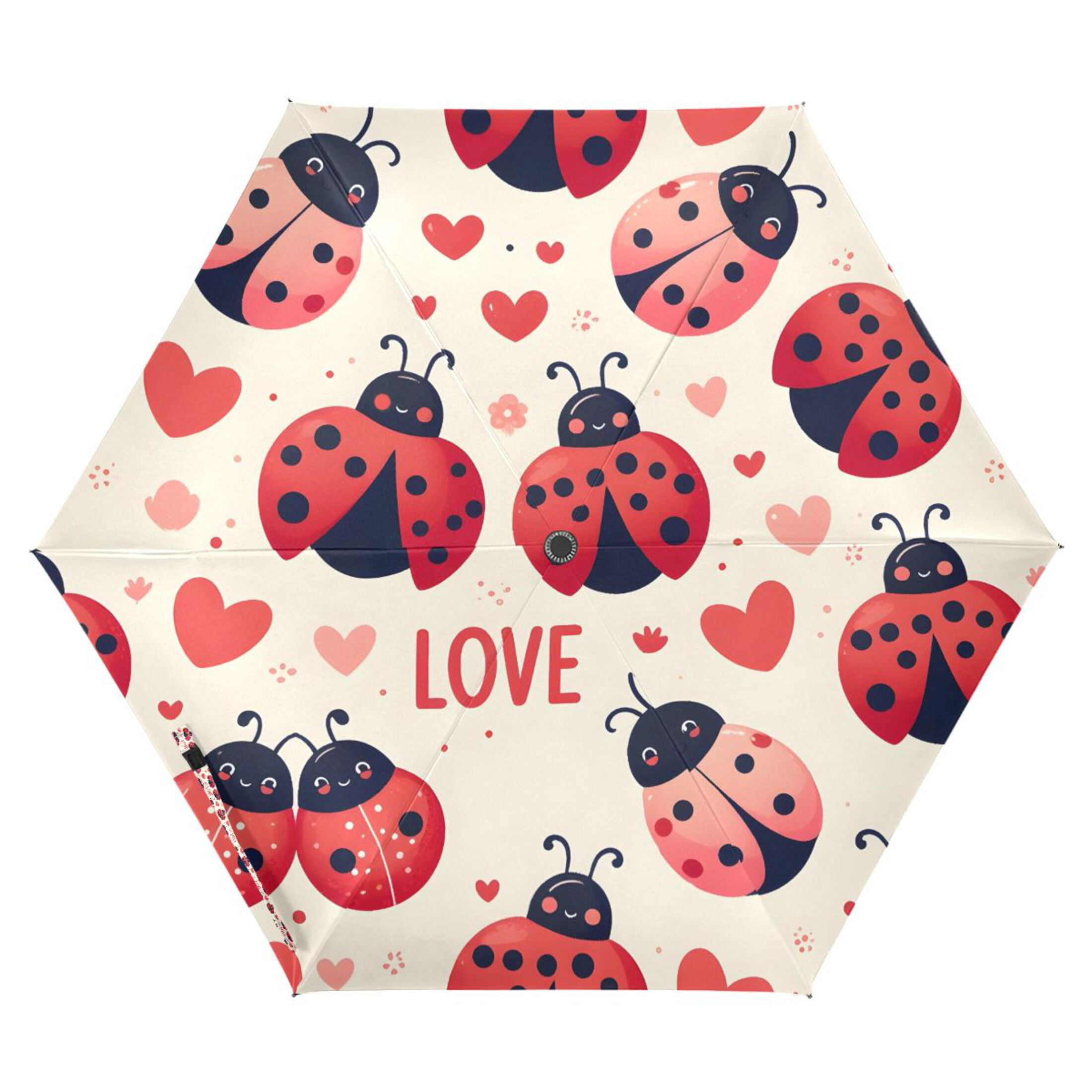 Ladybugs Heart Love Compact Sun Umbrella Windproof Travel Umbrellas for Rain Strong Portable UV Protection