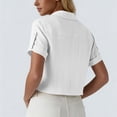 thumbnail image 6 of Ruimatai Womens Collared Button Down Short Sleeve Cropped Cotton Linen Blouse Casual Loose Fit Tops with Pockets for Daily Wear Office Vacation, 6 of 7
