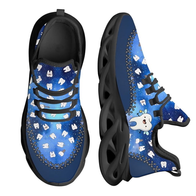 Zapatos planos con estampado de dientes enrejados de dibujos animados para mujer, zapatillas informales de malla transpirable para mujer