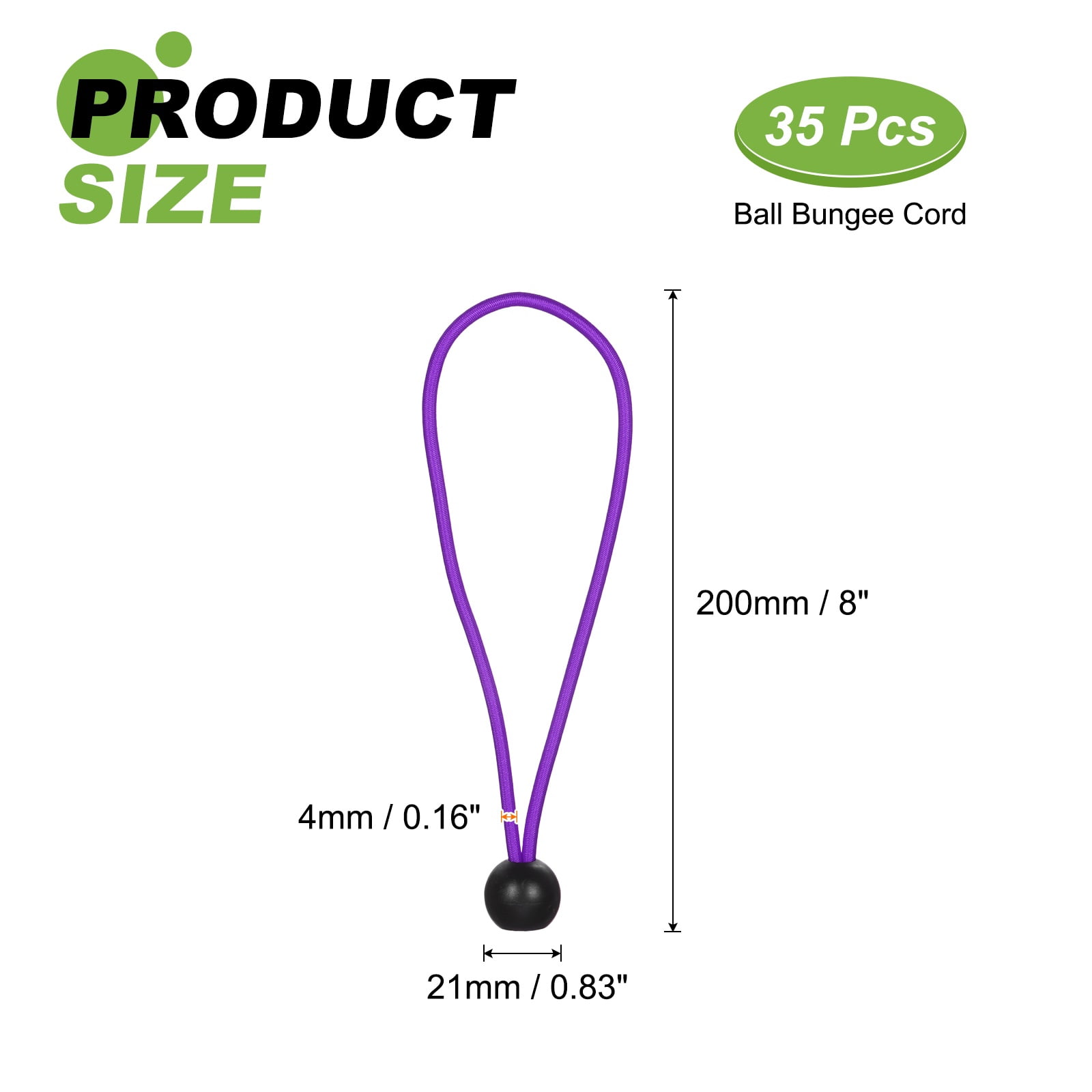 Ball Bungee Cord 8 Inch, 35 Pcs Bungee Cords with Balls Canopy Tarp Tie Downs Cords Elastic String for Outdoor Camping Cargo Shelter Tent Poles, Purple