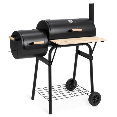 Charcoal Barbeque Grill Best Choice Products Outdoor 2-in-1 Charcoal BBQ Grill Meat Smoker for Backyard with Temperature Gauge and Metal Grates, Black ()