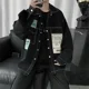 thumbnail image 5 of Abrigos de mezclilla para hombre, camisas negras de manga ancha, chaqueta vaquera para hombre, empalmada, larga, ropa popular coreana, precio barato, estética elegante G, 5 of 5