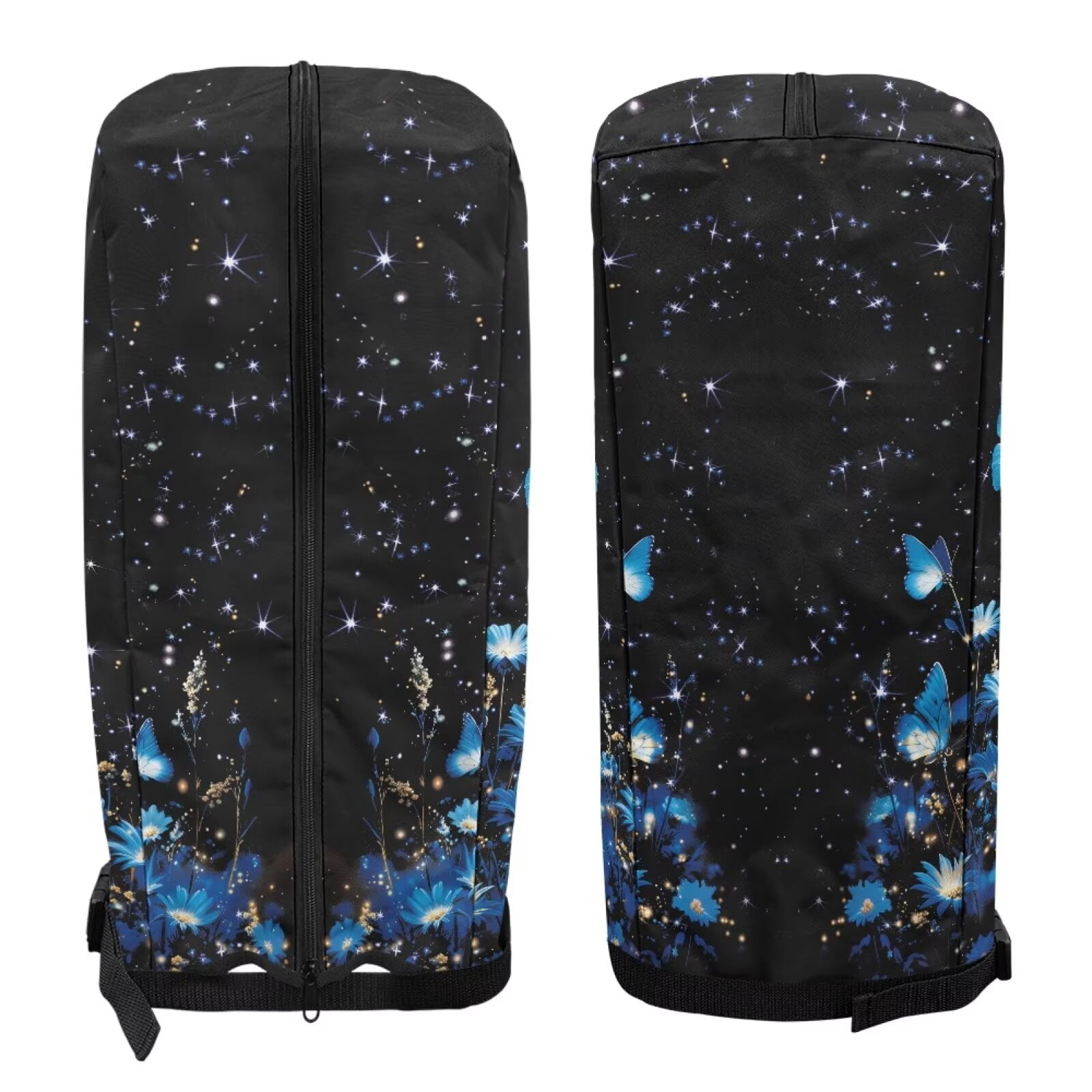 Chririnla Blue Butterfly Floral Golf Bag Rain Cover Waterproof Hood with Snap Button Dust Cover for Clubs Universal Fit for Stand Bags, Cart Bags & Tour Bags