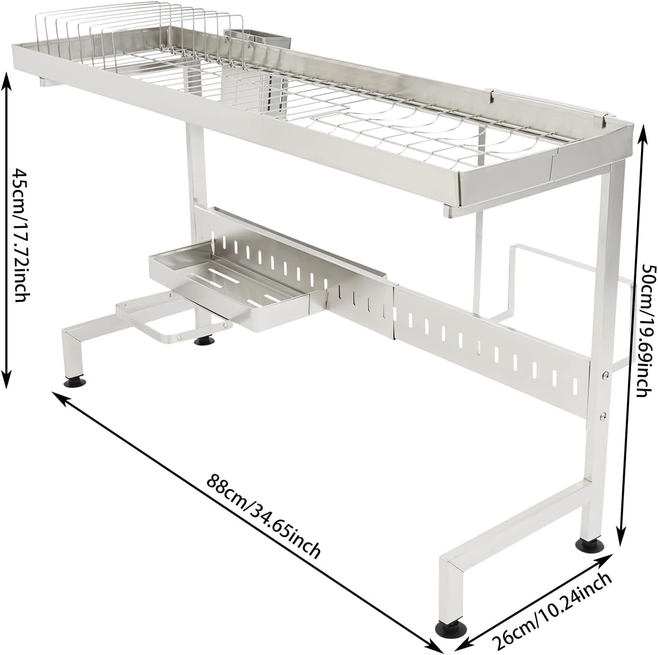 Over The Sink Dish Drainer Drying Adjustable Length Over Sink Dish Drying Rack, Multifunctional Kitchen Organizers, Can Be Placed Tableware, Cups, Cutting Board（88x26x50cm）