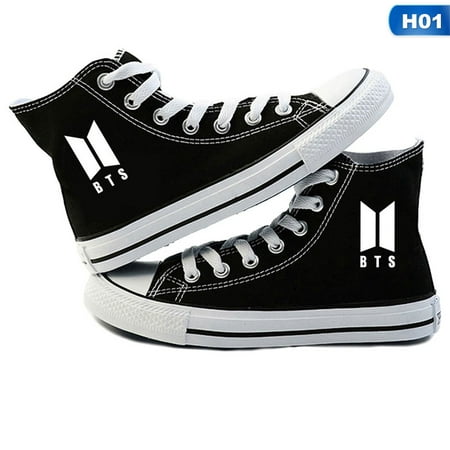 Fancyleo Kpop BTS High-top Sneakers Black Canvas Shoes Summer Spring Autumn (Best Summer Sneakers 2019)