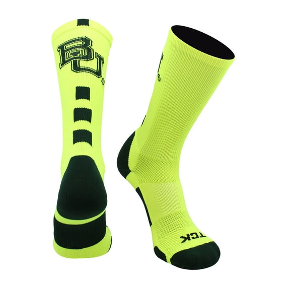 Baylor Bears Baseline Crew Socks (Neon Yellow/Dark Green, Large)