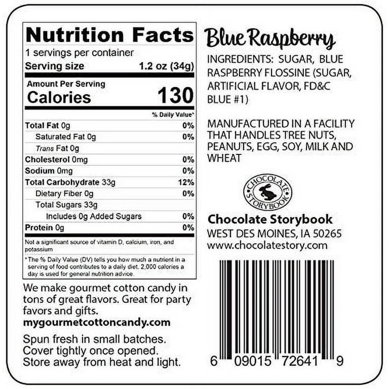 Chocolate Storybook Cotton Candy – Blue Raspberry, 1.2oz Tubs, 6-Pack For Parties & Gifts