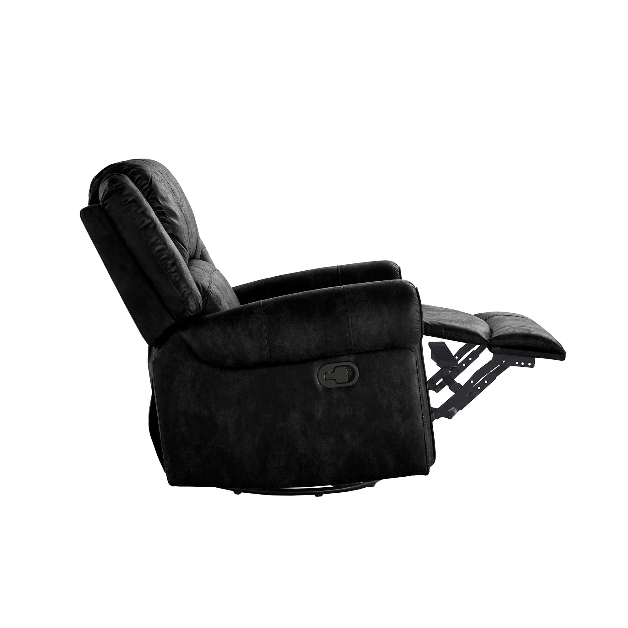 Weston Home Tippecanoe Polished Microfiber Nailhead Swivel Glider Recliner, Black