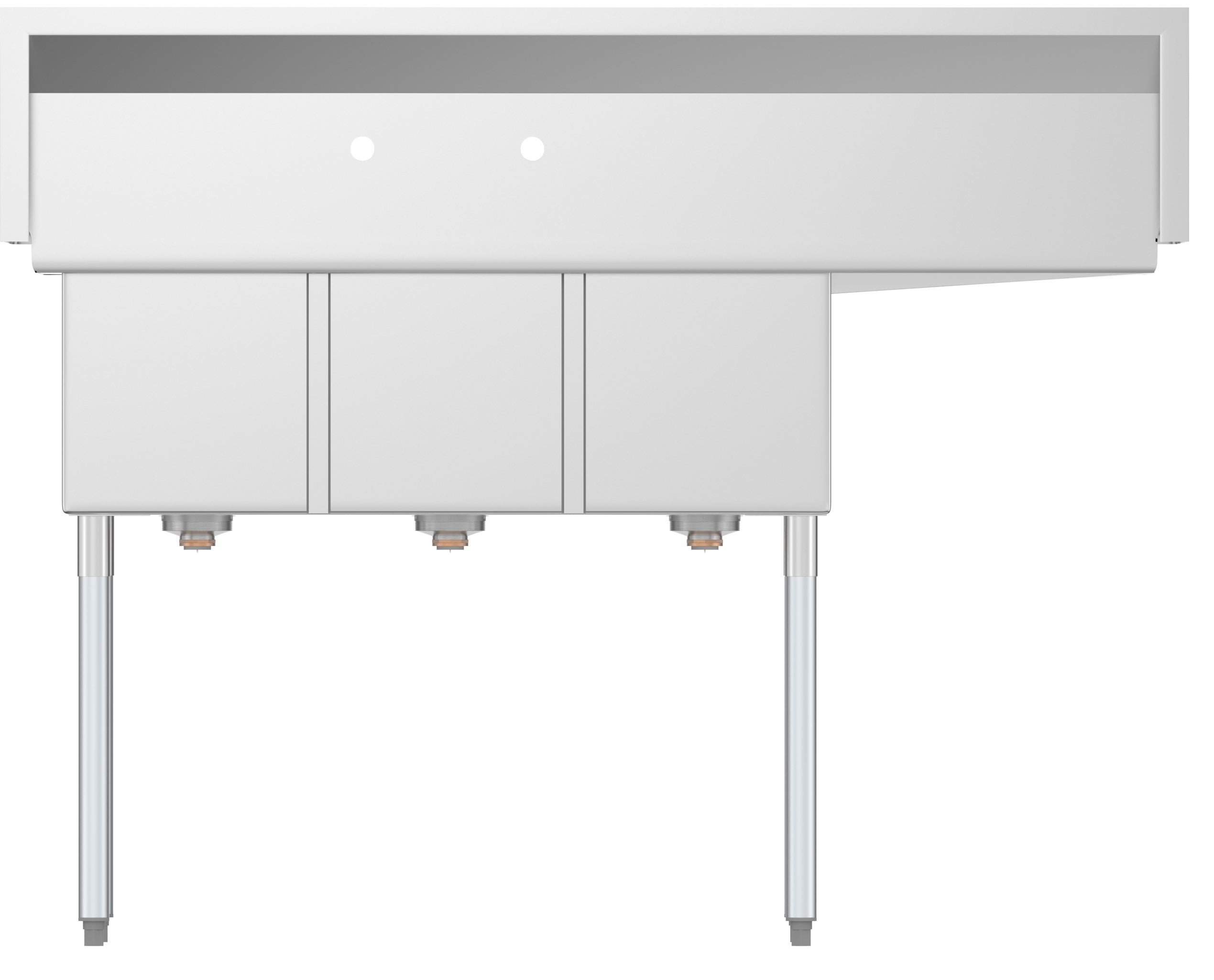 3 Compartment 55" Stainless Steel Commercial Kitchen Sink with Large Drainboard - Bowl Size 12" x 16" x 10"