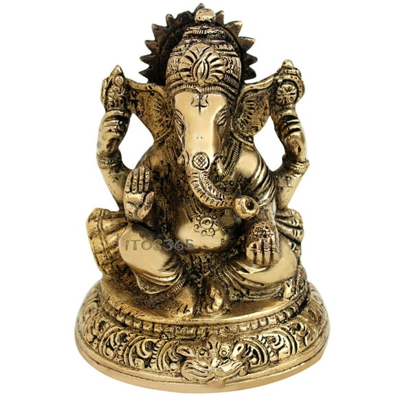 ITOS365 Lord Ganesha Brass Statue Hindu God Ganesh Ganpati Idol Sculpture Good Luck  Success
