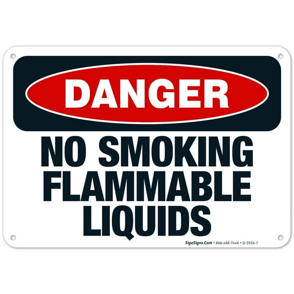 No Smoking Flammable Liquids Sign, OSHA Danger Sign, 10x7 Aluminum
