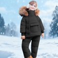 thumbnail image 2 of KAUOD Kids Puffer Snowsuits 2 Piece Front Pockets Ski Jackets Bib Pants Set Toddler Faux-F𝐮r Hood down Coats Snowpants Outfits, 2 of 8
