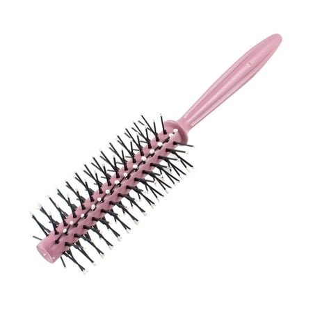 Pink Black Plastic Round Bristles Tips Roll Wavy Curly Hair Brush
