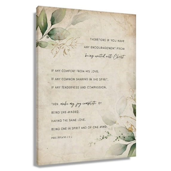 Vintage Philippians 2 1-2 Wall Art Bible Verse Posters For Kitchen Decorations Picture Paintings Canvas Prints For Living Room Framed 20x30 in