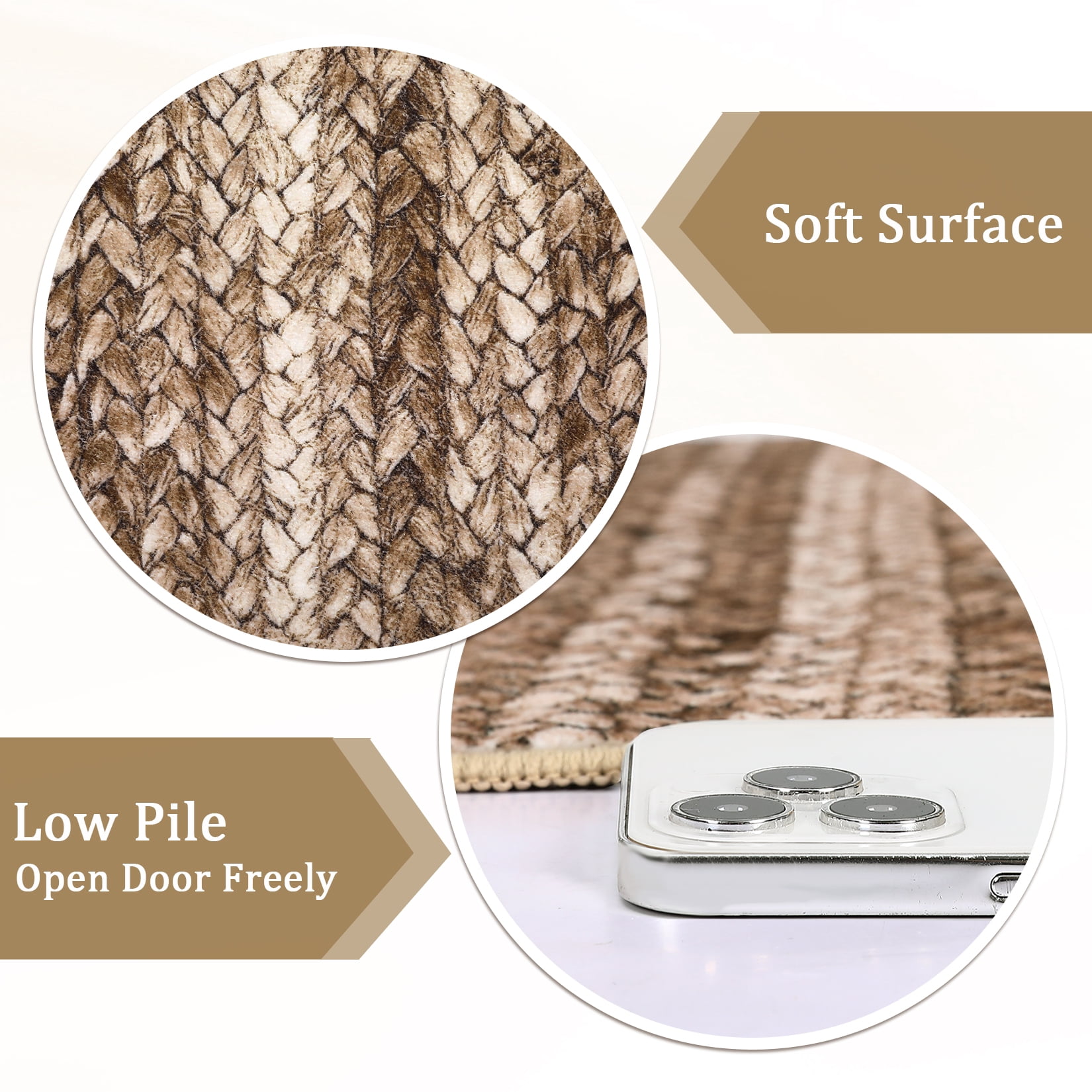 FairOnly 8'x10' Brown Machine Washable Living Room Area Rugs Modern Braided Print Non Slip Rugs for Bedroom Home Office Rug Indoor Floor Carpet