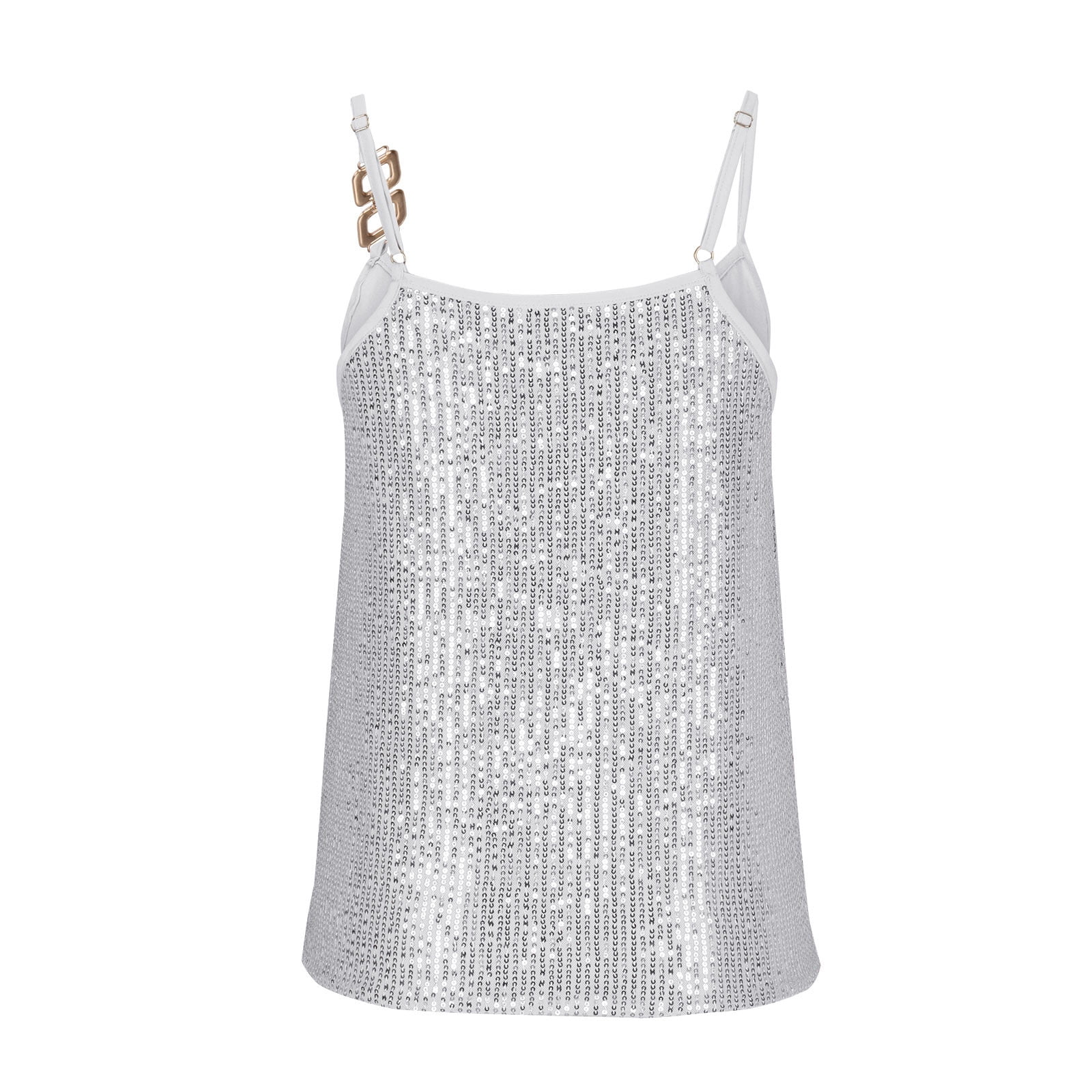 XFLWAM Womens Sequin Cami Top V Neck Strappy Sparkle Camisole