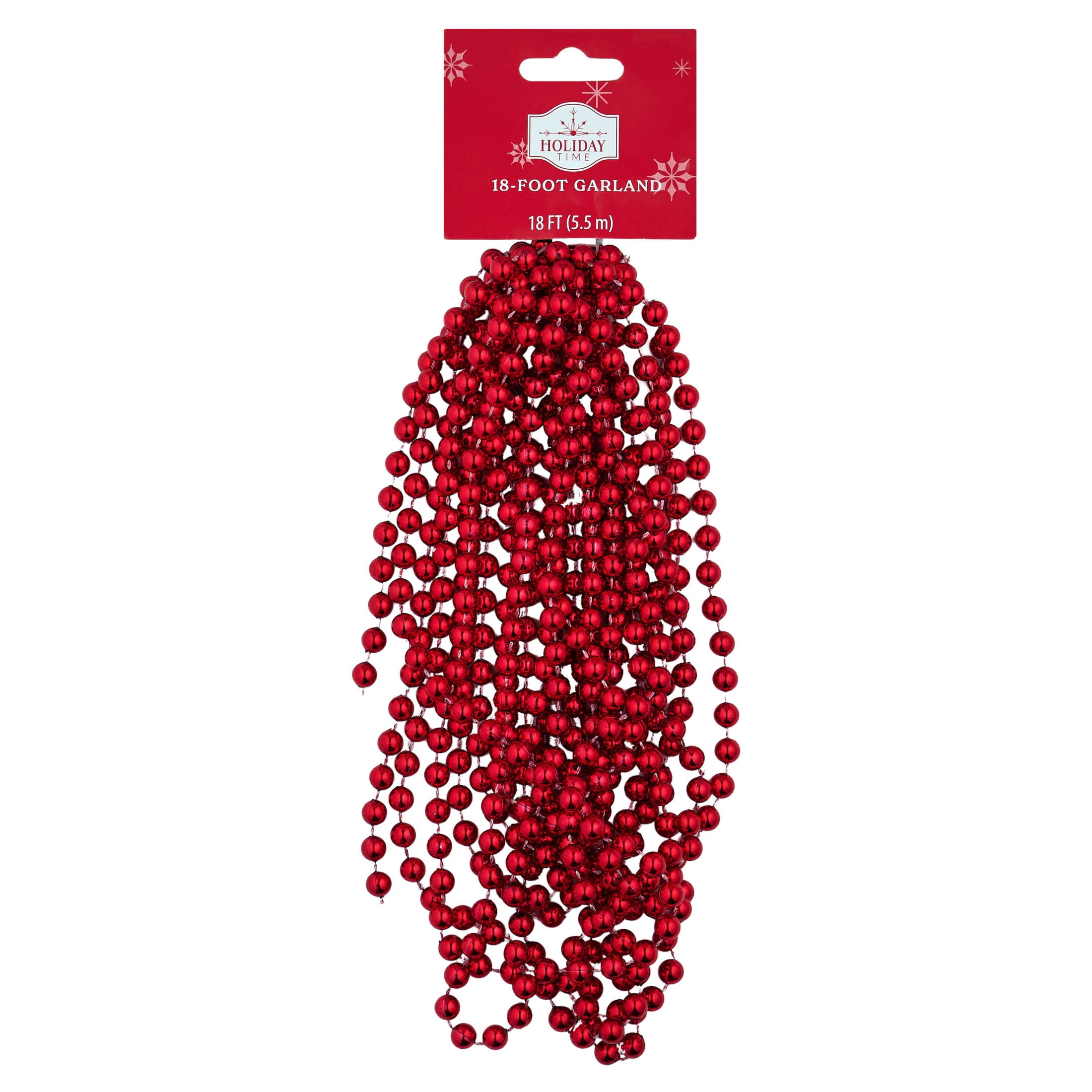 Plastic Metallic Bead Christmas Garland, Red, 18', by Holiday Time