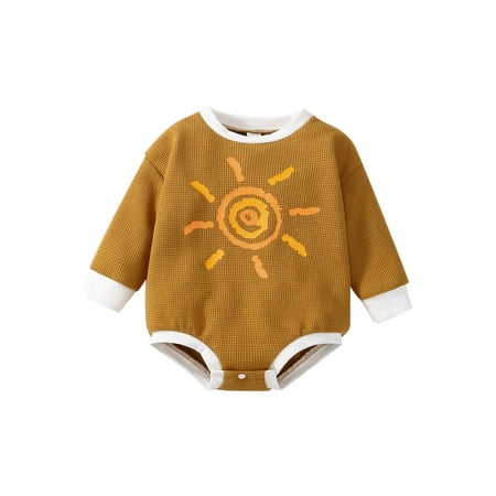 

Canrulo Baby Girl Boy Sweatshirt Romper Sun Print Long Sleeve Oversized Sweater Bodysuit Pullover Top Fall Clothes Brown Sun 6-12 Months