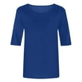 thumbnail image 5 of Blmnix Blue Casual Womens Tops Elbow-Length High Neck Solid Loose Basic Blouse Fashion Tees, 5 of 5