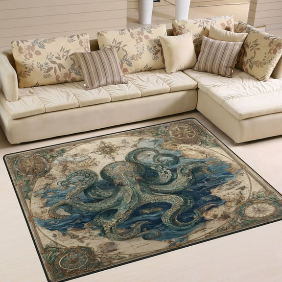 WOBOGO Steam Octopus Carpet Non-Slip Rugs Soft Doormat 63×48in Living Dining Room Bedroom Decorative