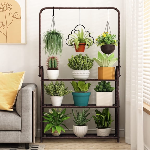 SUOERNUO Plant Stand Indoor Outdoor 3 Tier Tall Corner Hanging Shelf Metal Flower Stands Ladder Holder for Living Room Balcony Garden Patio Multiple Plants, Bronze