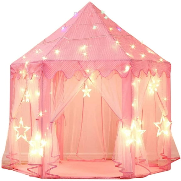 1 Set Princess Tent Girls,Pink Tent with Star LED Lights,Princess Castle Pretend Play,Kids Playhouse for Indoor & Outdoor,Birthday Play Tents Toy Gifts for Children