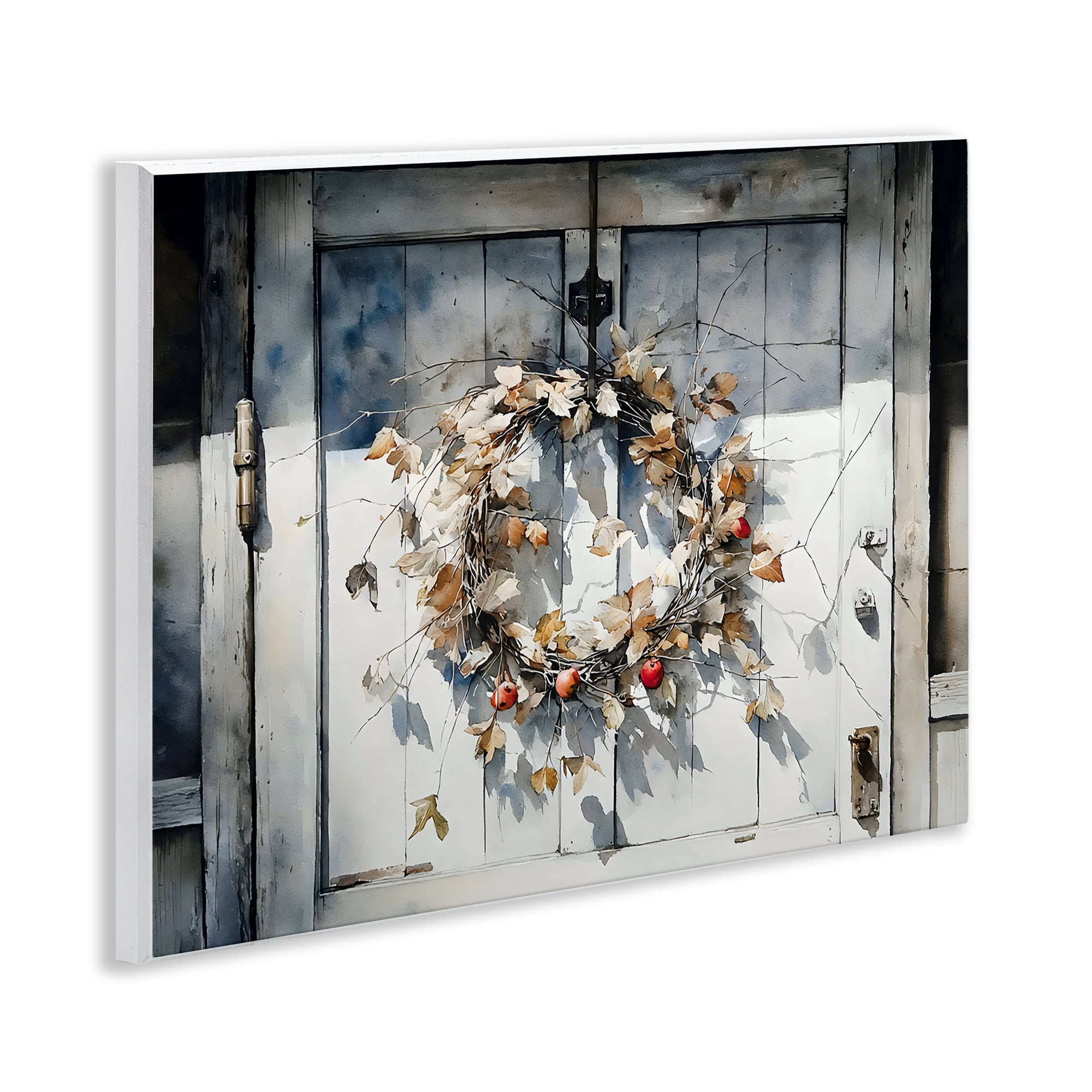 Stupell Industries Rustic Wreath on White Door Wall Plaque Art, design by Franklyn Gregory