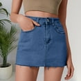 thumbnail image 2 of RUTAYY Women Bodycon Denim Short Mini Skirts High Waist Casual Washed Stretchy Jean Skirts With Pockets Solid Color Flowy Swing Pleated Beach Skirts, 2 of 8