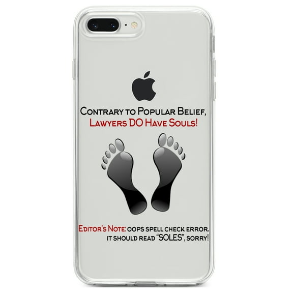 DistinctInk Clear Shockproof Hybrid Case for iPhone 7 PLUS / 8 PLUS (5.5" Screen) TPU Bumper Acrylic Back Tempered Glass Screen Protector - Lawyers DO Have Souls Oops Soles